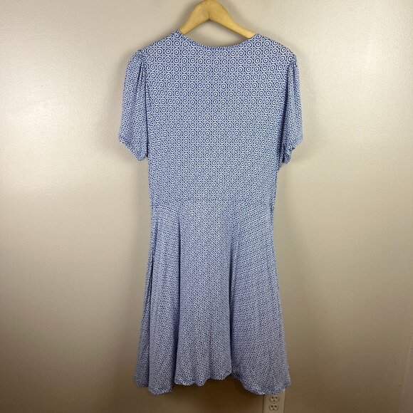 Boden Crew Neck Jersey Dress Size 12 Bluebell Geo Blooms Work Teacher Blue - Picture 2 of 8